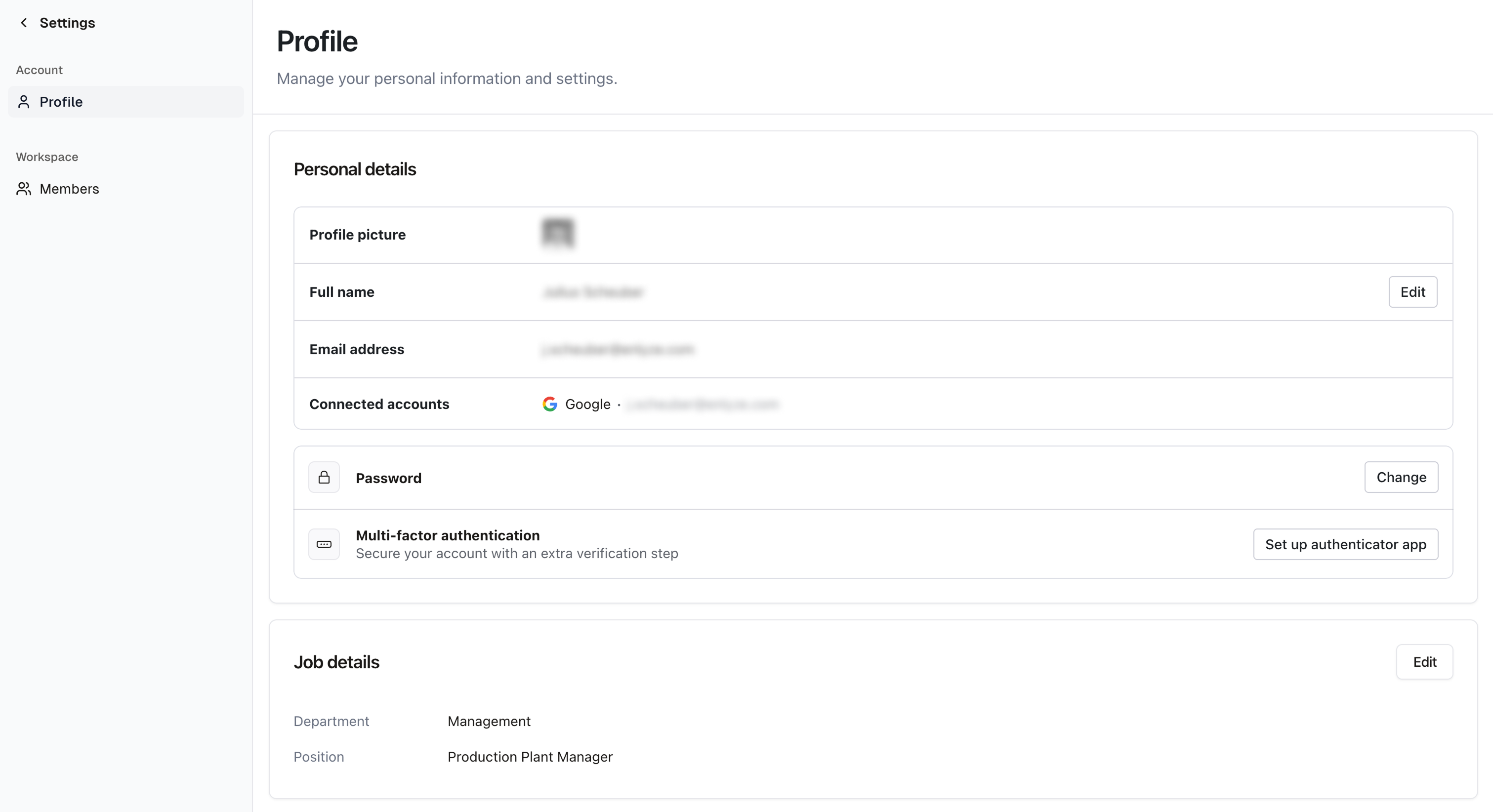 Profile page in the ENLYZE settings