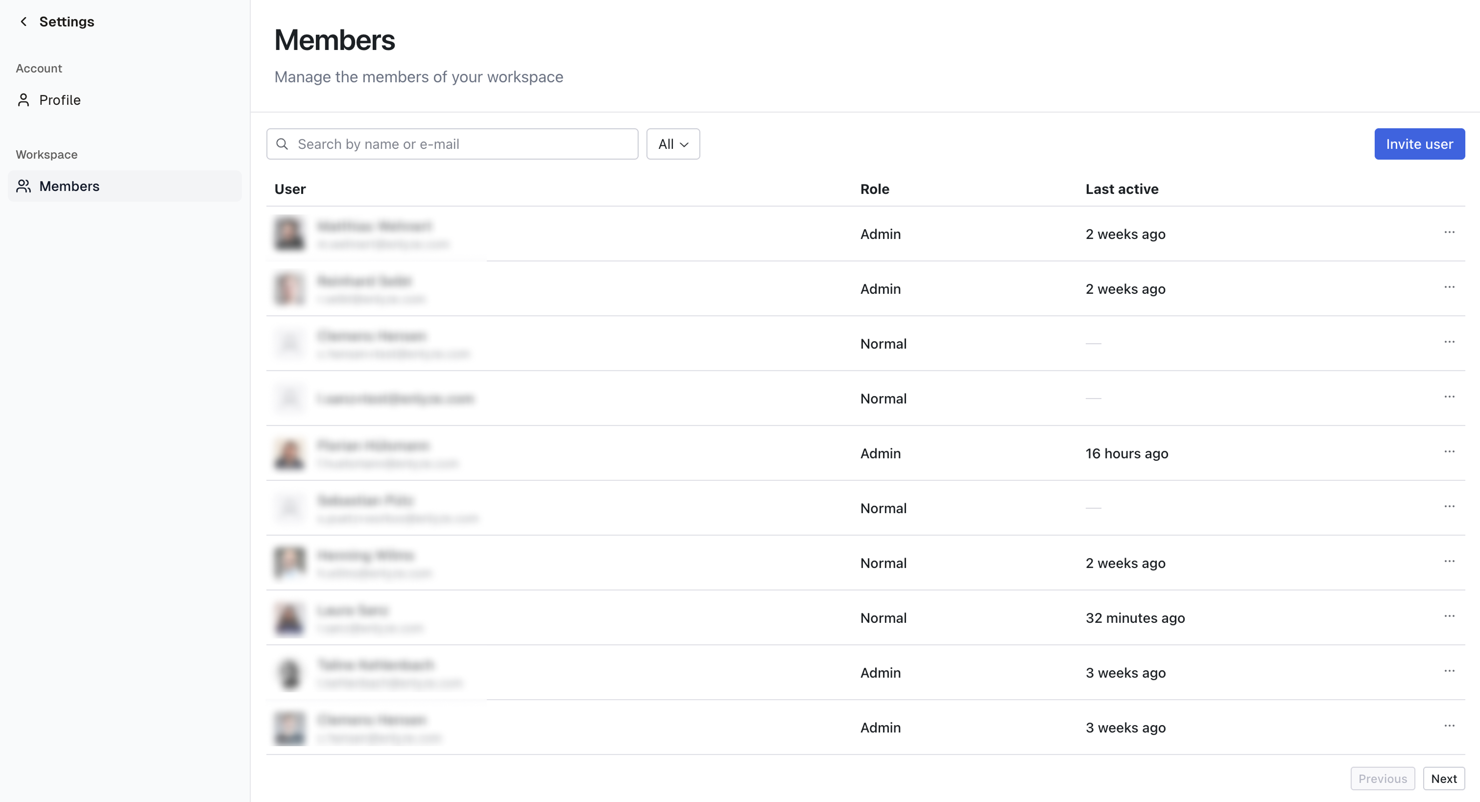 User management in the ENLYZE settings
