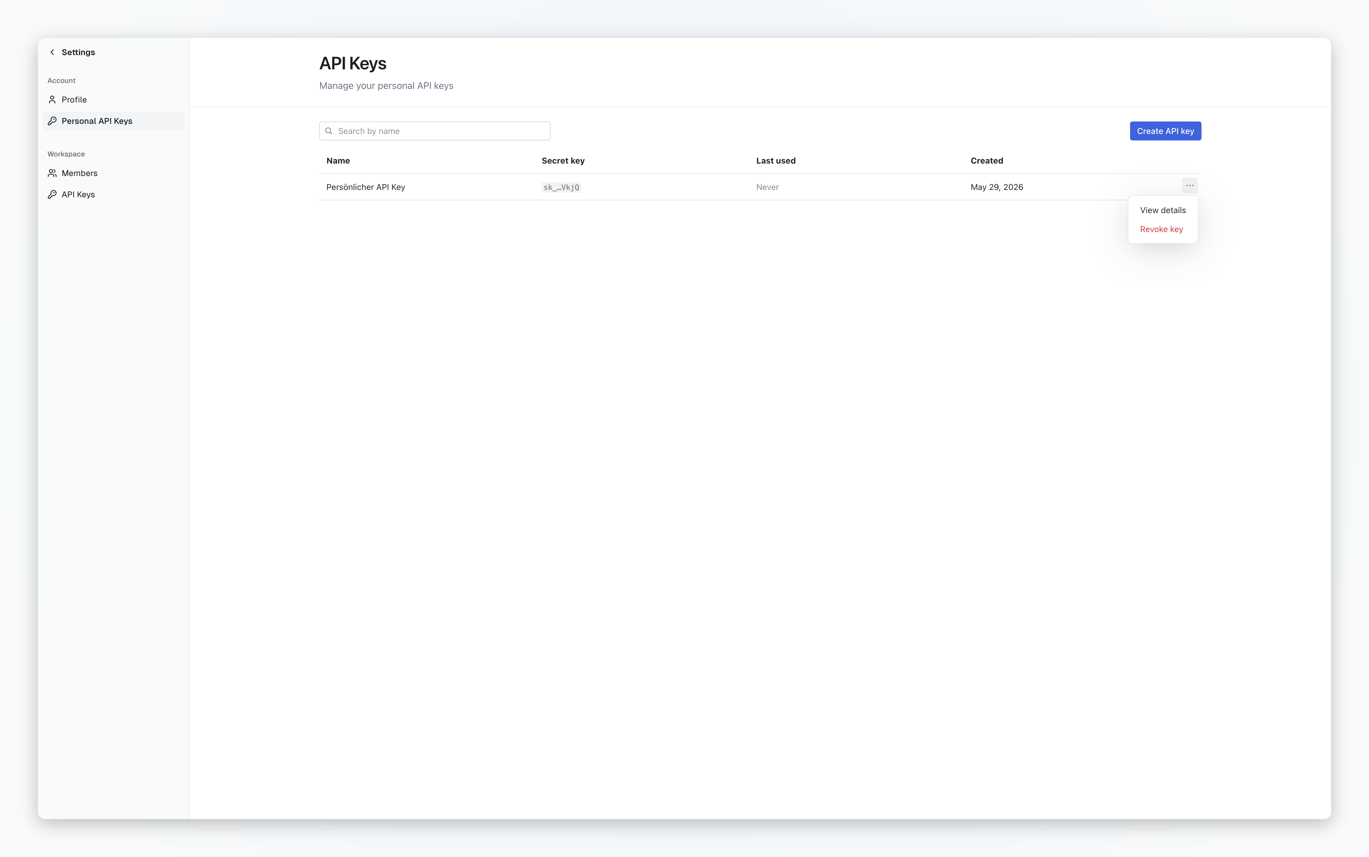 Action menu with Revoke key