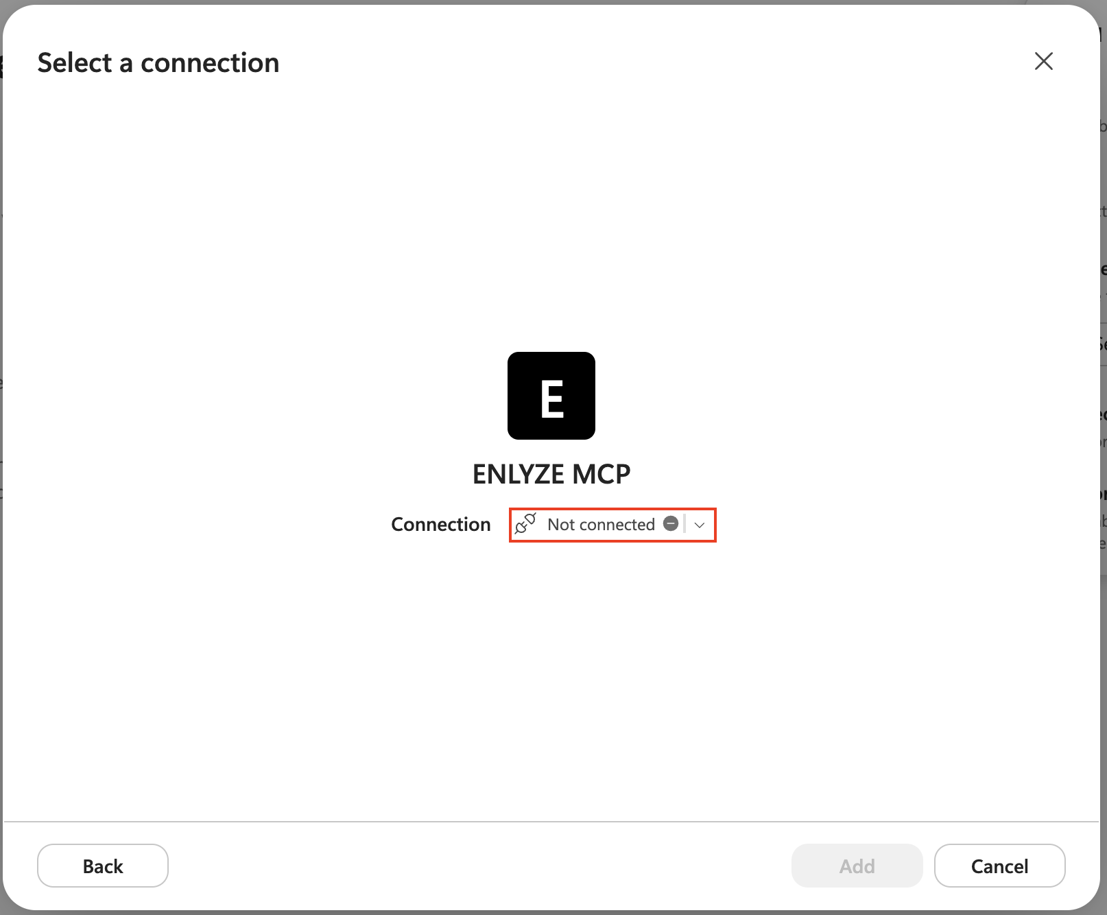 Not connected dropdown next to Connection