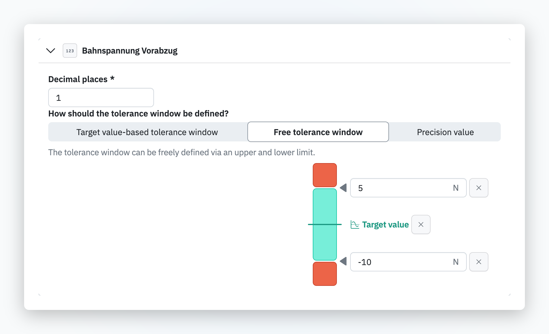Setup data sheet now accepts negative values in tolerance fields