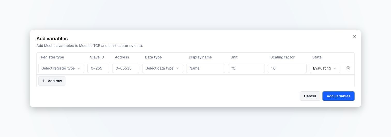 Set up Modbus TCP data sources directly in the ENLYZE Platform