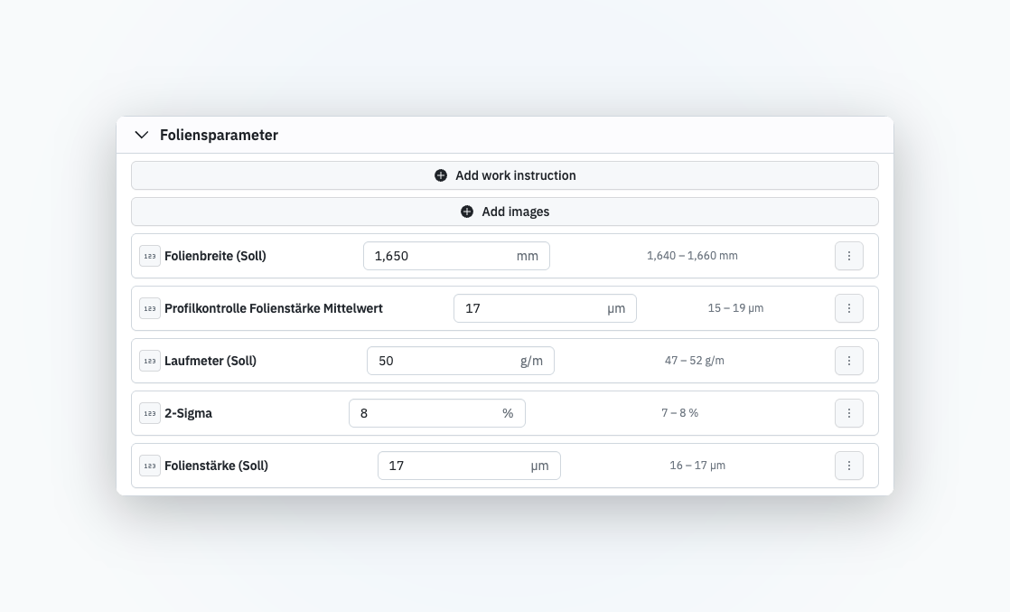 Parameter group in edit mode with the Add images button