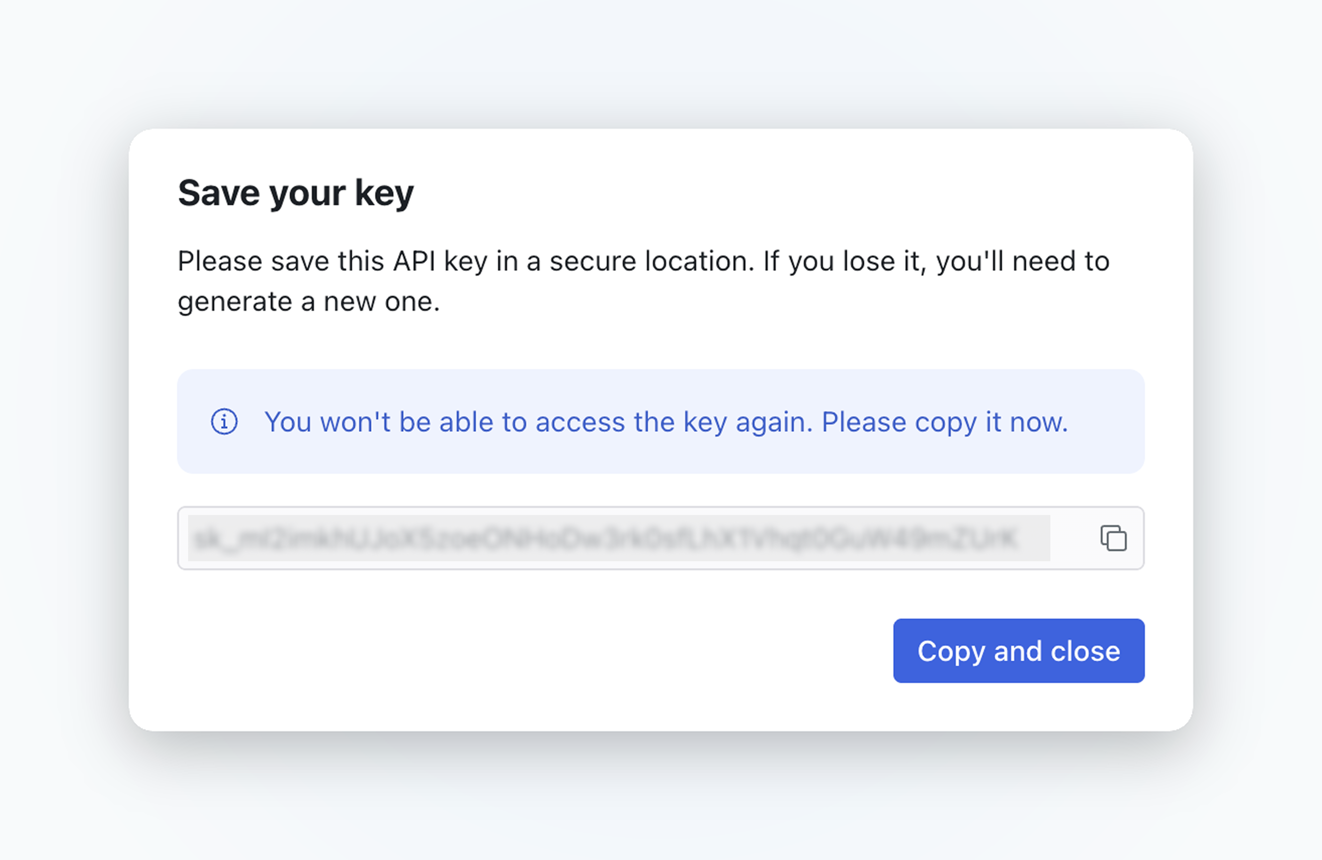 Save your key dialog