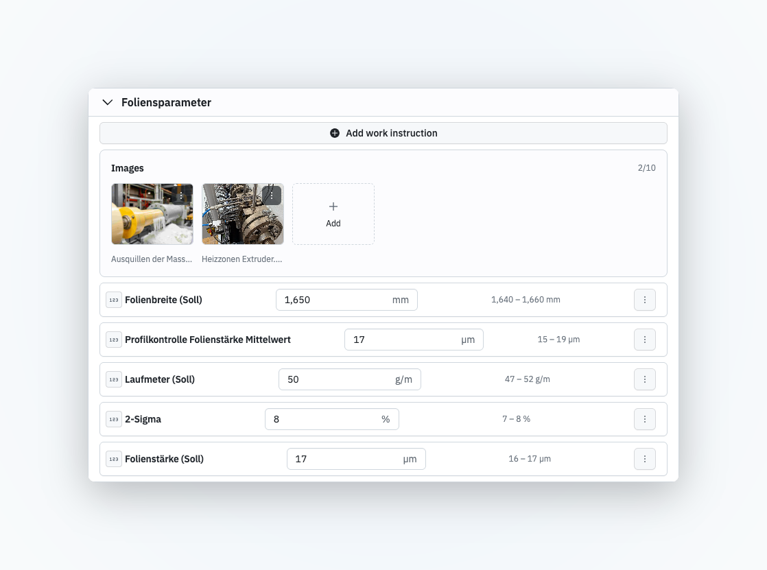 Parameter group with two uploaded images in the Images section