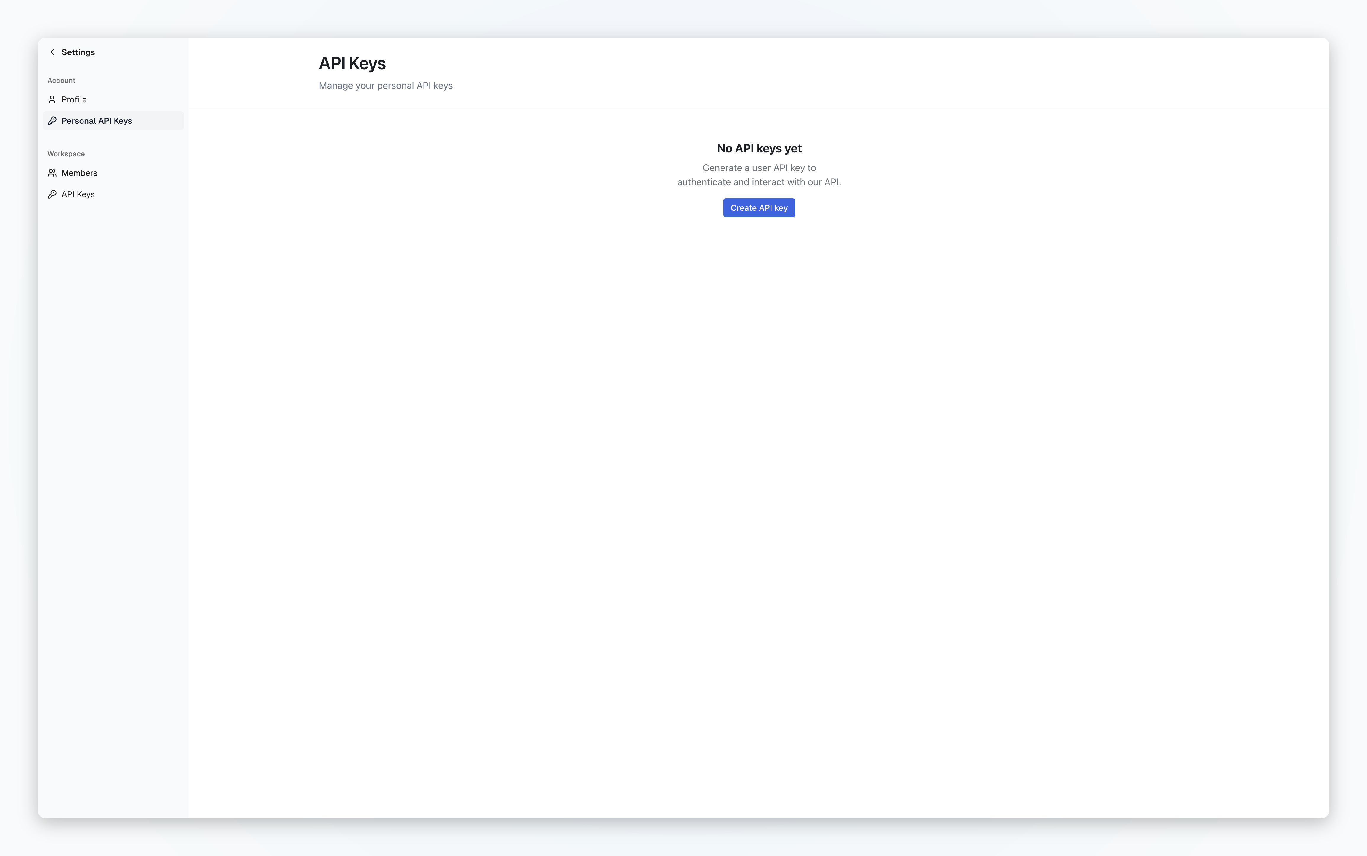 Empty Personal API Keys list