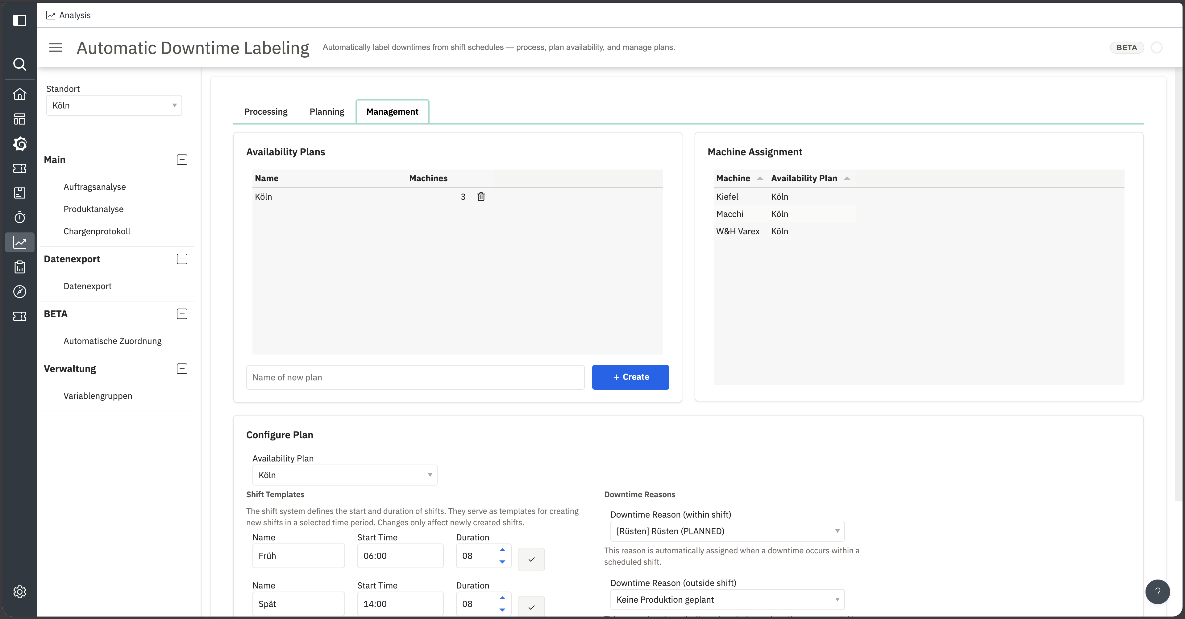 Management tab with per-machine assignment rules